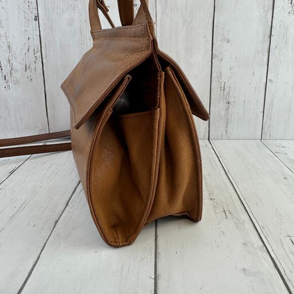 VTG Fossil Brown Camel Leather Double Flap Saddle Crossbody Bag Organizer - Picture 4 of 15